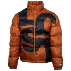 Lacoste Puffer Jacket Large Brown Black Oversized Water Repellent NWT